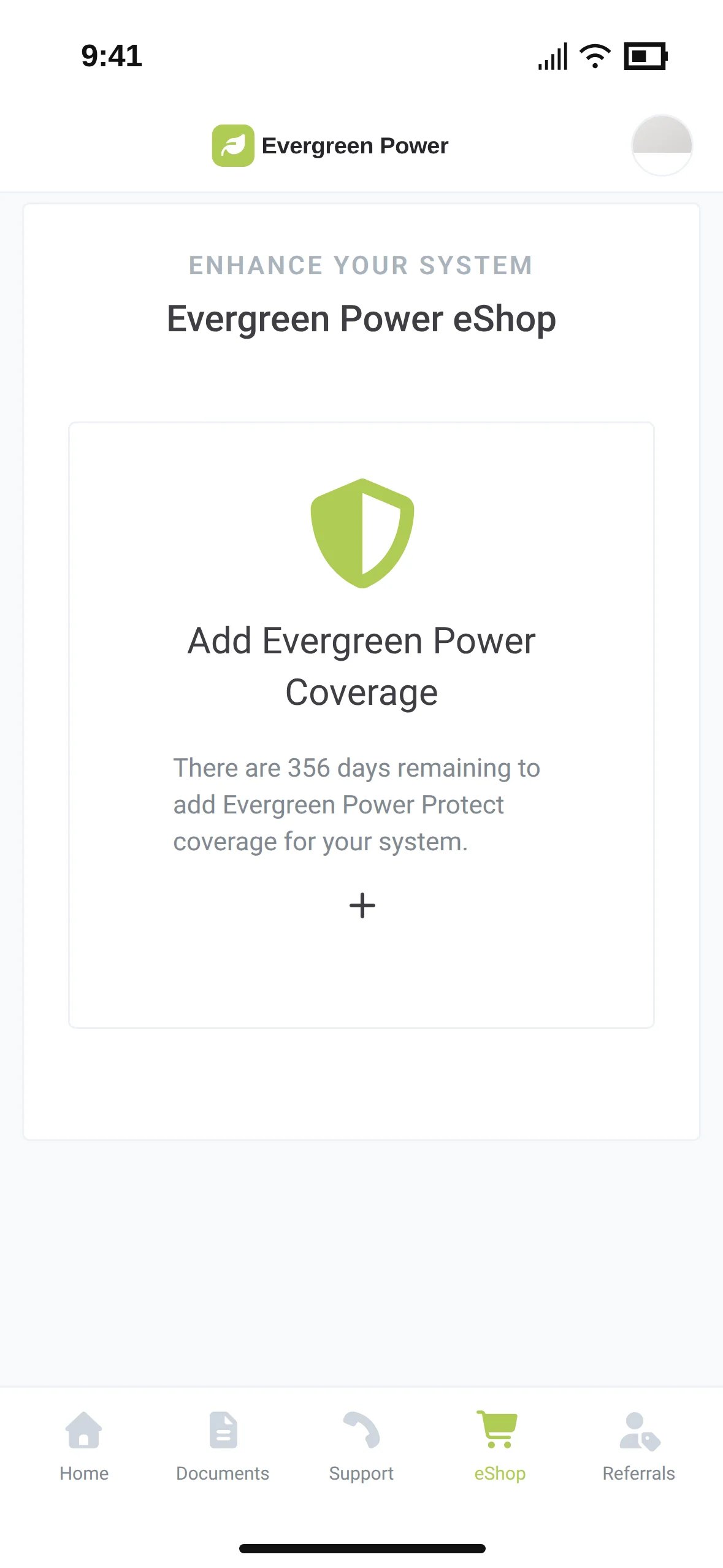 The Evergreen Power eShop offering protection coverage for the system