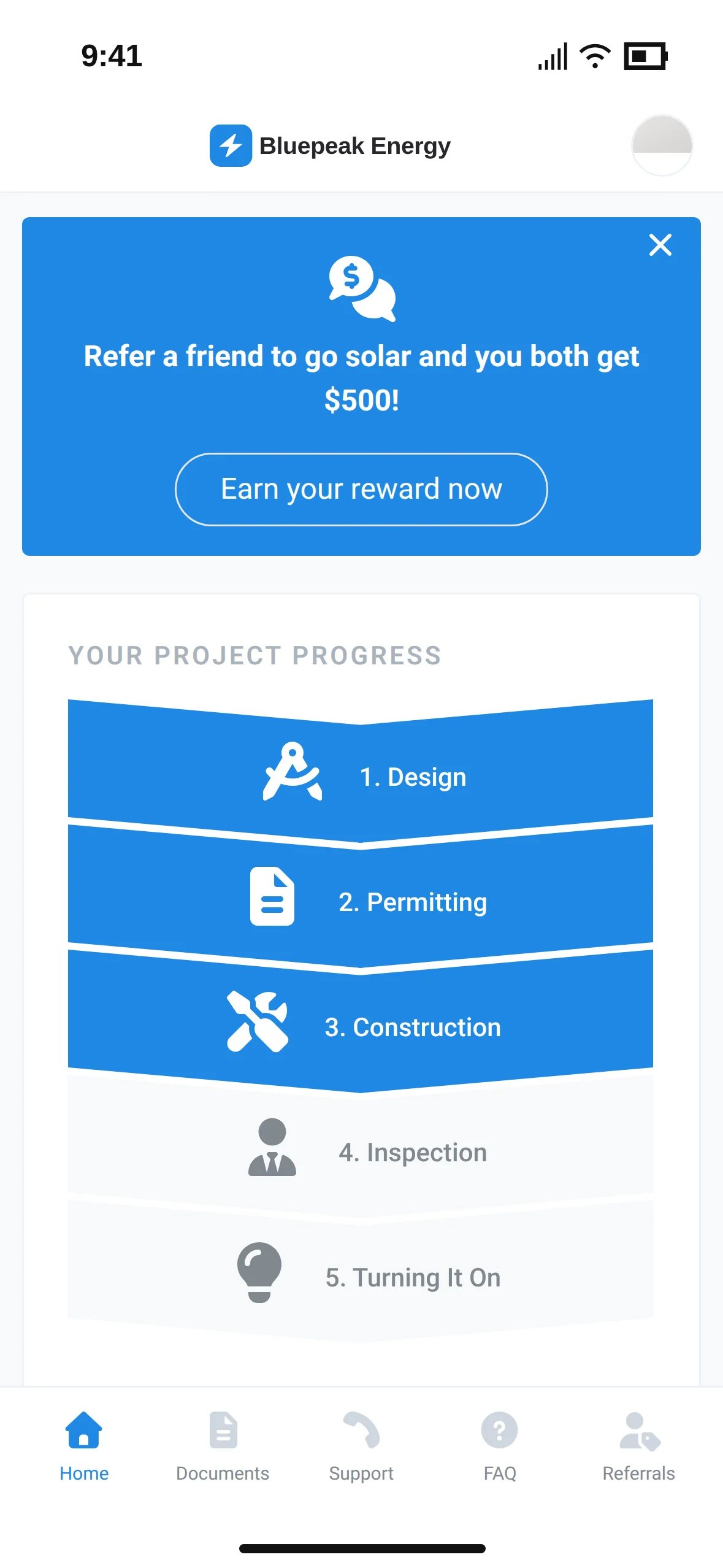 The same app with the Bluepeak Energy name and logo
