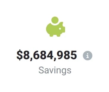Dashboard widget with the savings of all customers since install